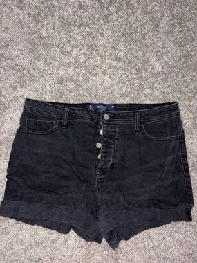 Hollister Black High-Rise Button-Front Denim Shorts
